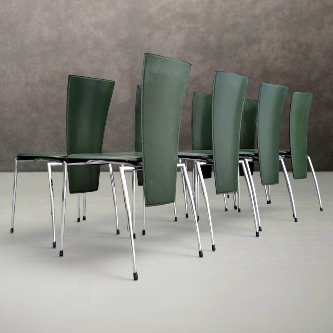 7 Arpa Leather and Chrome Dining Chairs Italy Late 20th Century
