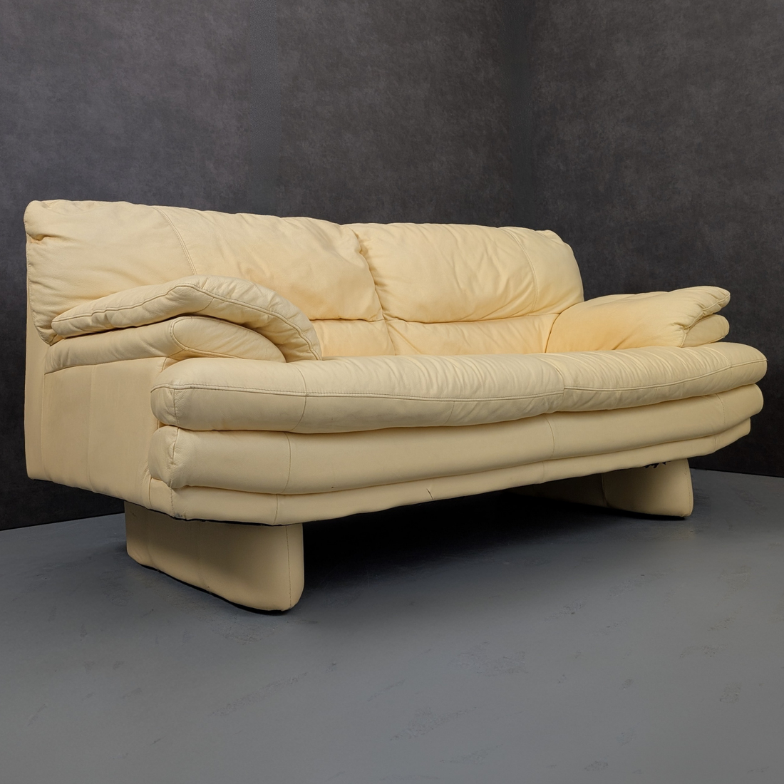 Italian Buttercream Leather Sofa c.1990