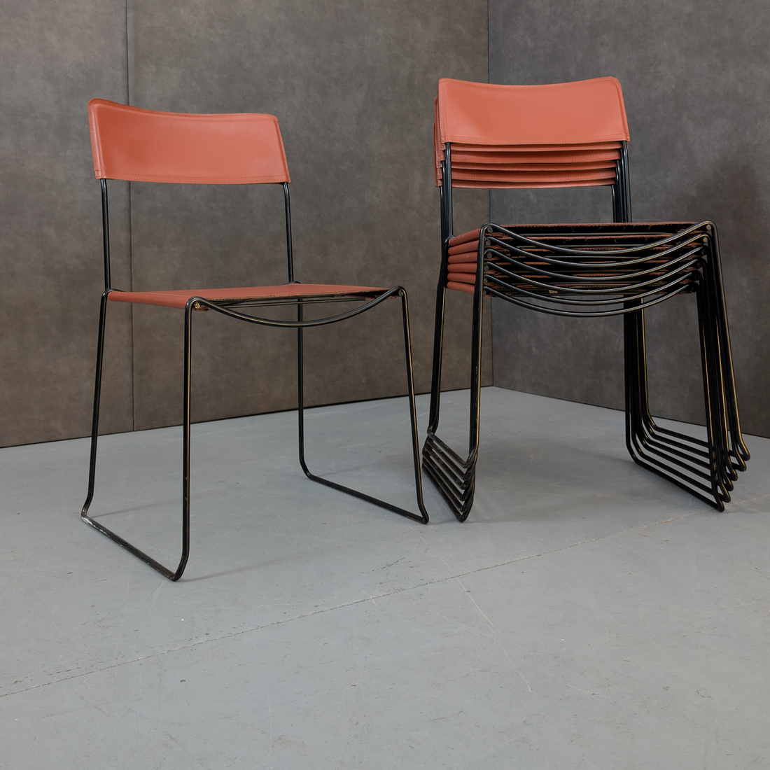 7 Giandomenico Belotti for Alias 1970s Leather and Steel Chairs