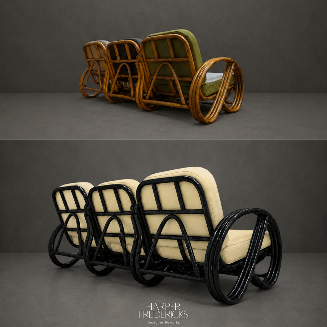 Three Seat Pretzel Cane Lounge Circa 1945