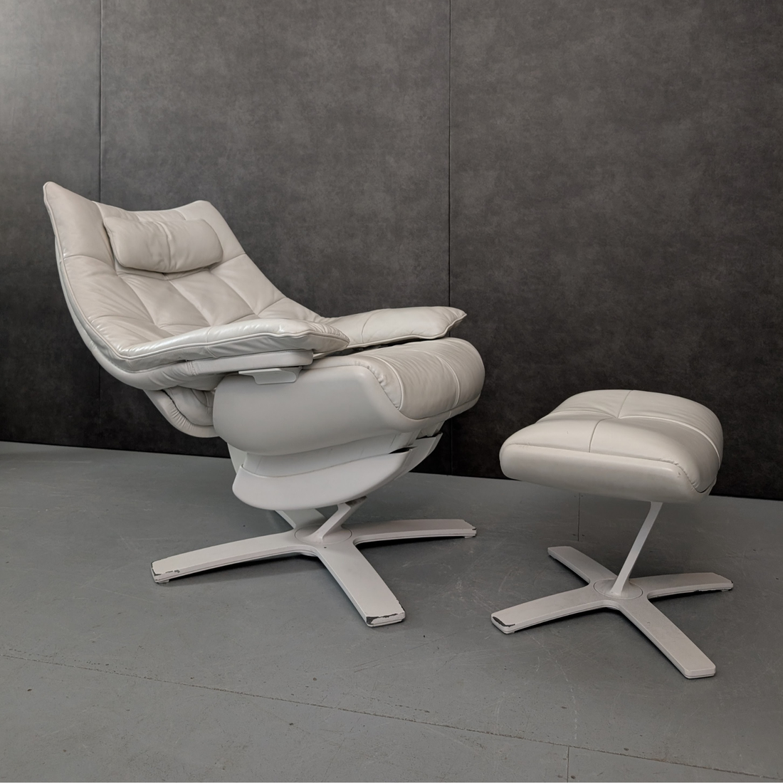Natuzzi Italia Re-Vive Leather Reclining Armchair and Ottoman