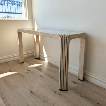 Maitland-Smith Tessellated Stone Console with Bronze Inlay
