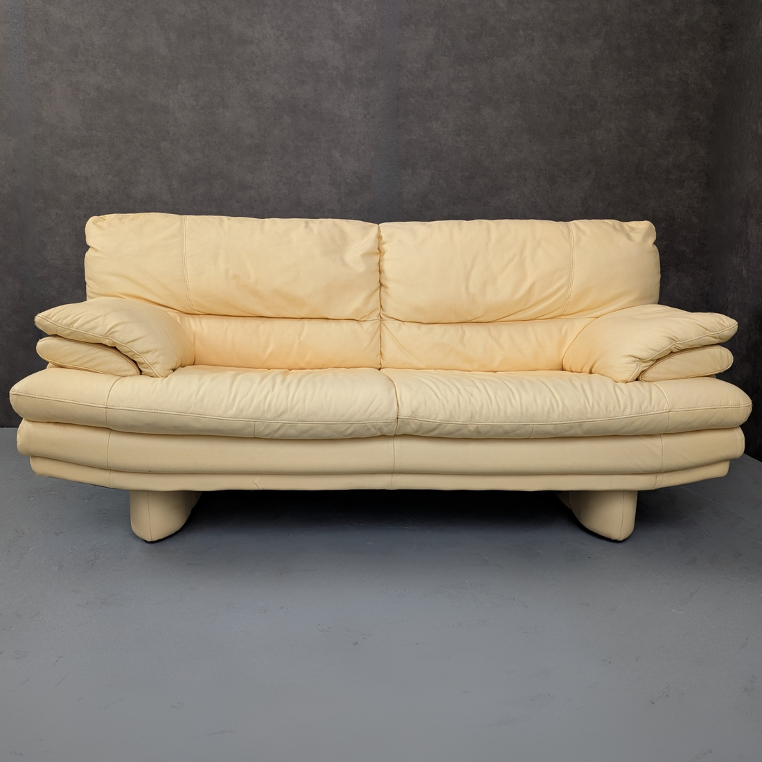 Italian Buttercream Leather Sofa c.1990
