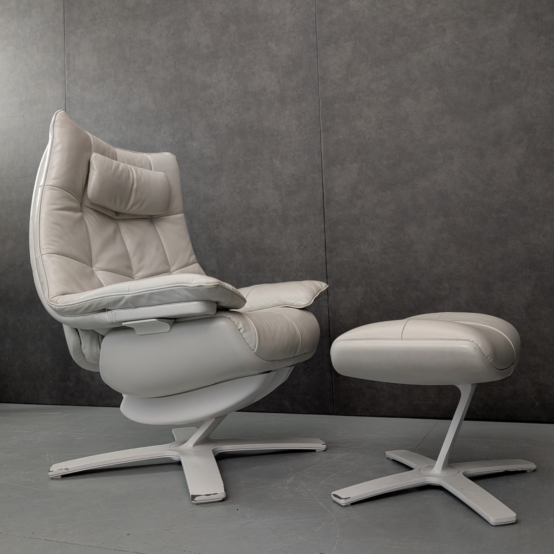 Natuzzi Italia Re-Vive Leather Reclining Armchair and Ottoman