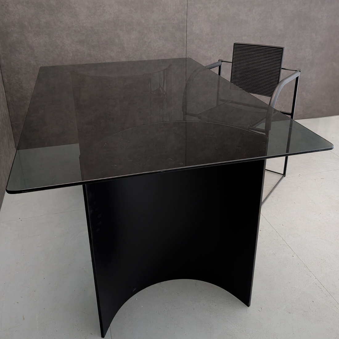 1980s Comoda Chair by Maurizio Peregalli for Zeus Noto with Black Glass Pedestal Desk/Table