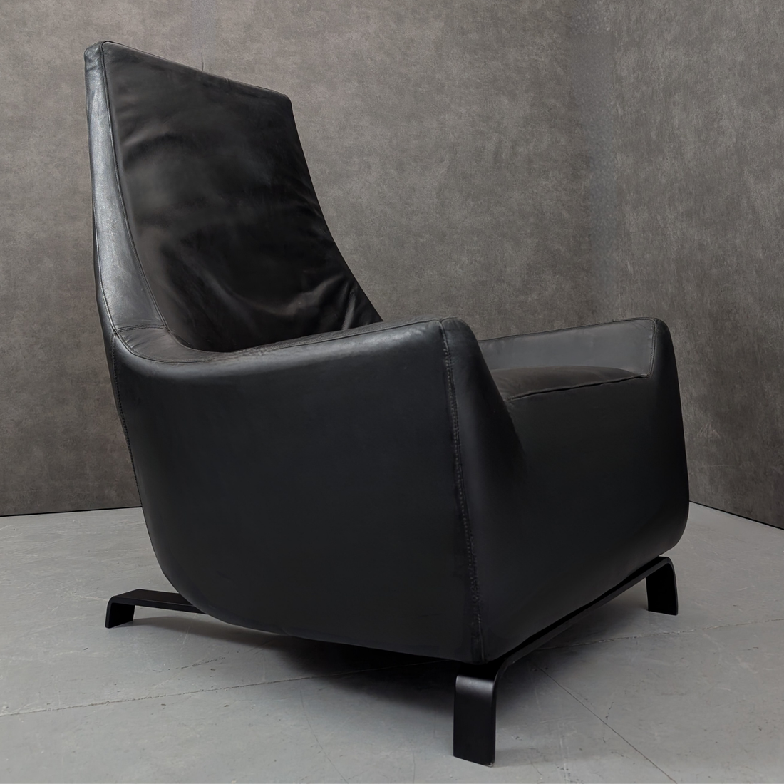 Vintage Black Leather High Back Lounge Chair