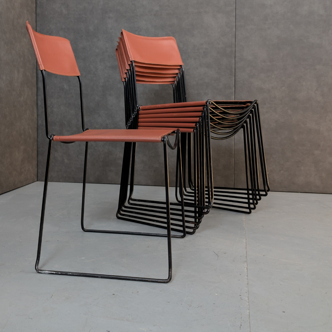 7 Giandomenico Belotti for Alias 1970s Leather and Steel Chairs
