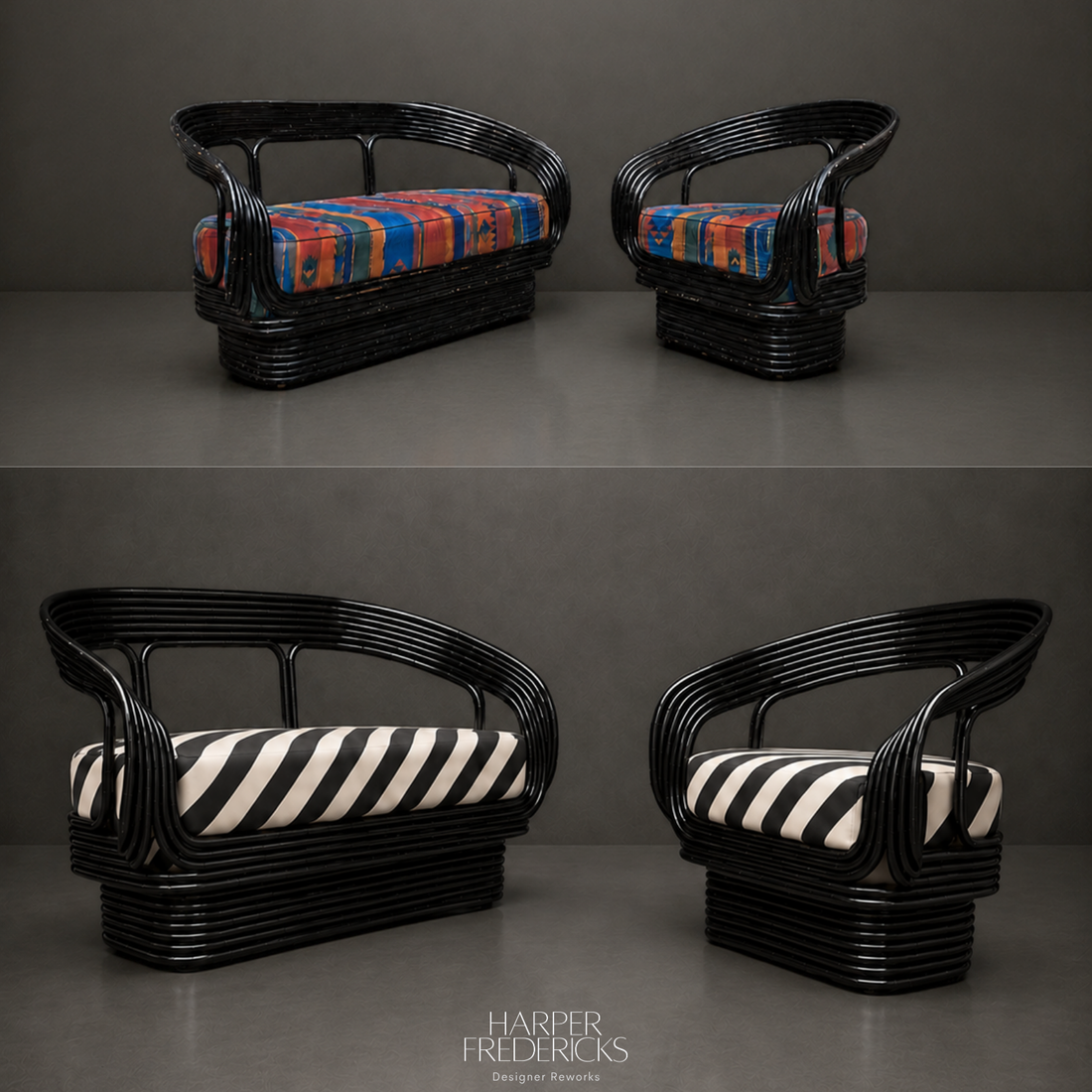 1980s Seven Strand Cane Lounge Suite in the Style of Giovanni Travasa