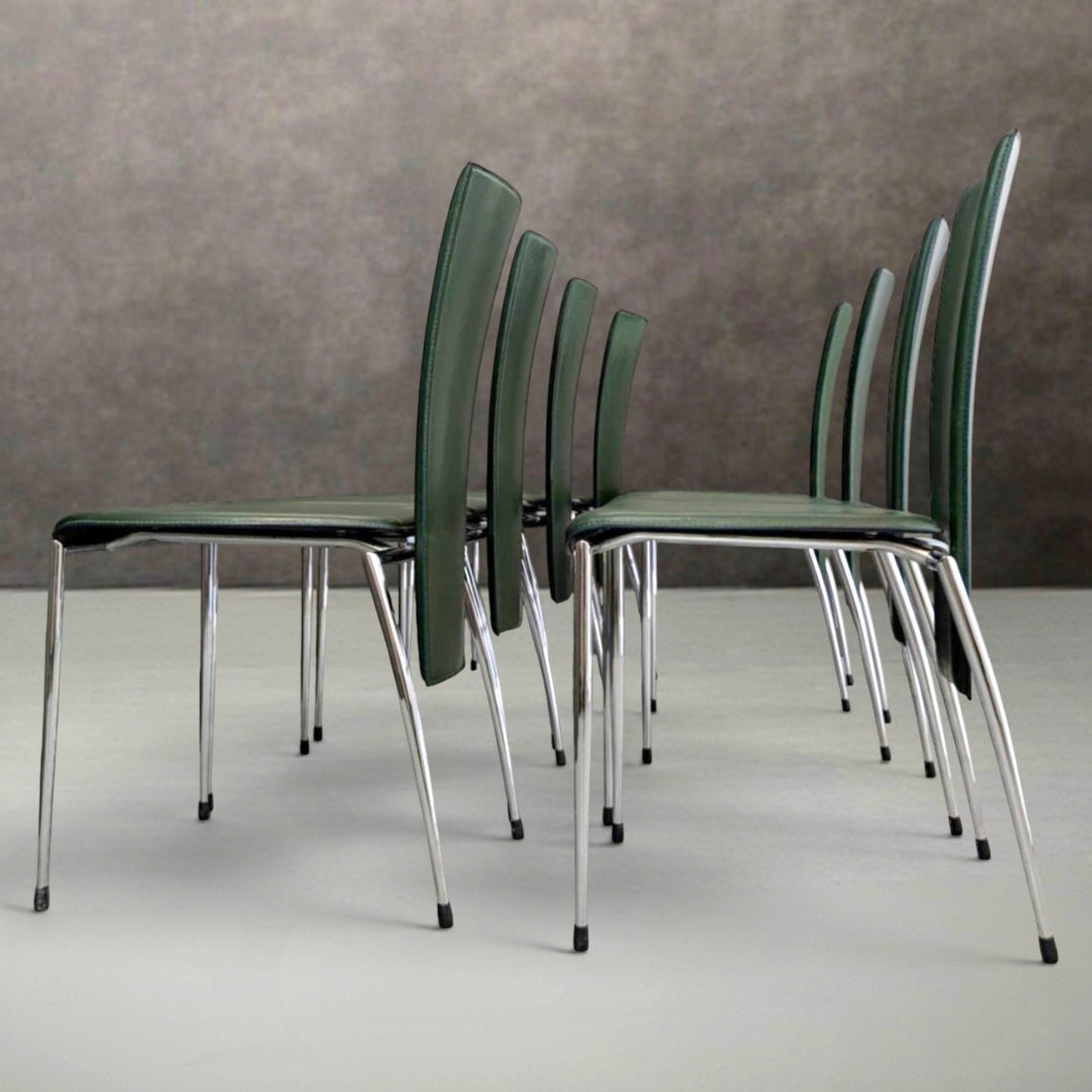 7 Arpa Leather and Chrome Dining Chairs Italy Late 20th Century