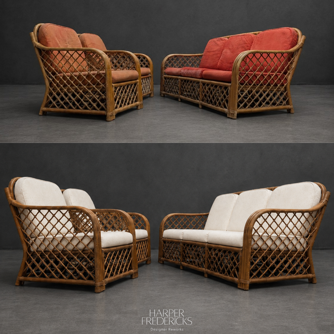 Vintage Three Piece Lattice Cane Lounge Suite