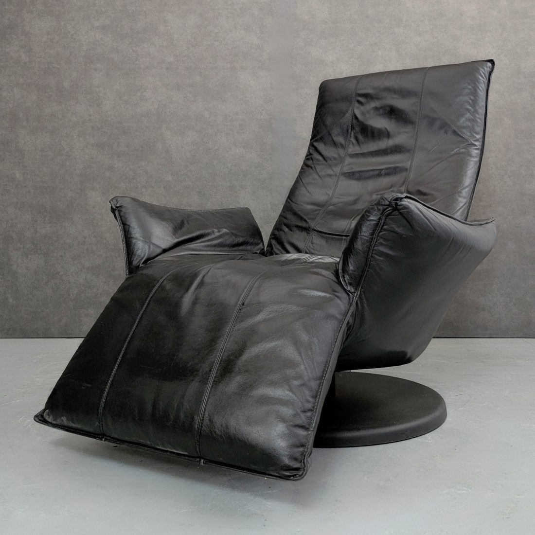 Mid Century Continental European Leather Swivel Recliner