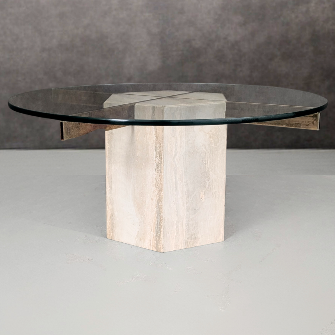 1970s Italian Travertine Coffee Table with Glass Top by Artedi Italy