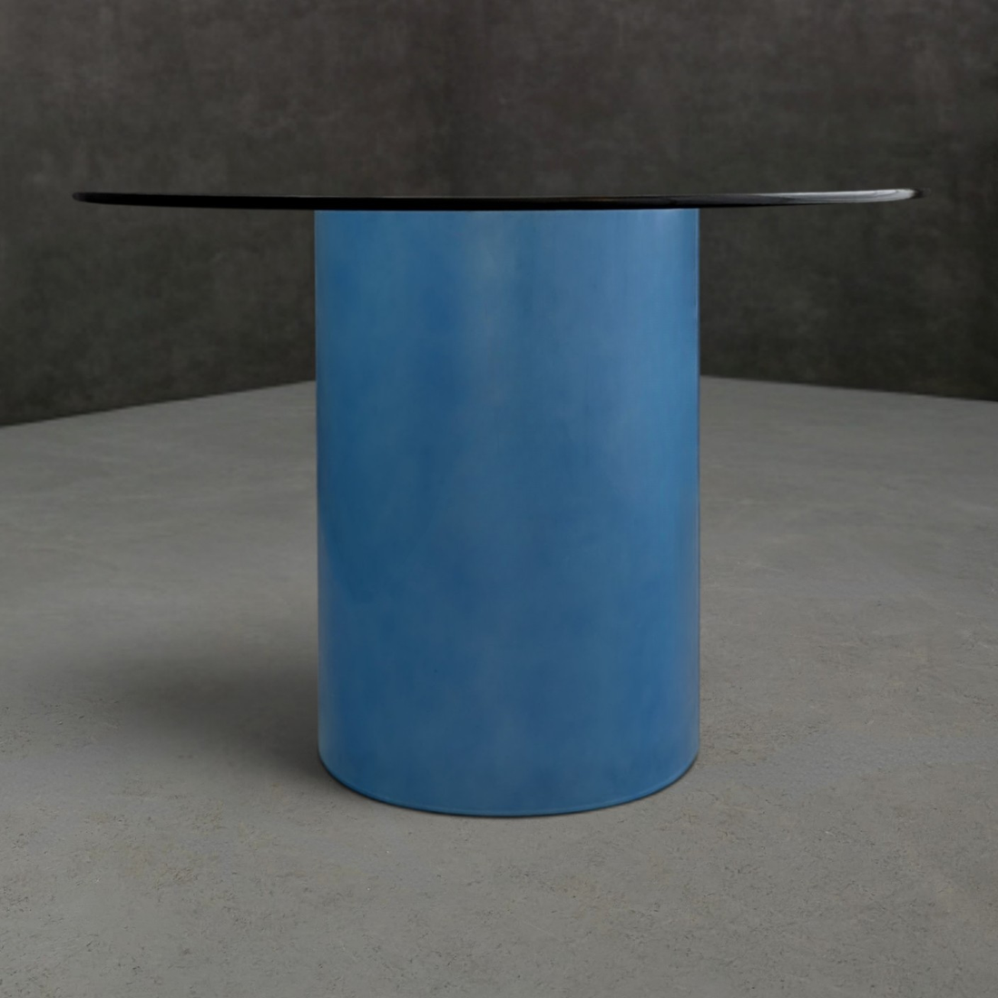 ON HOLD - 1980s Italian Glass Oval Dining Table with Frosted Blue Glass Pedestal
