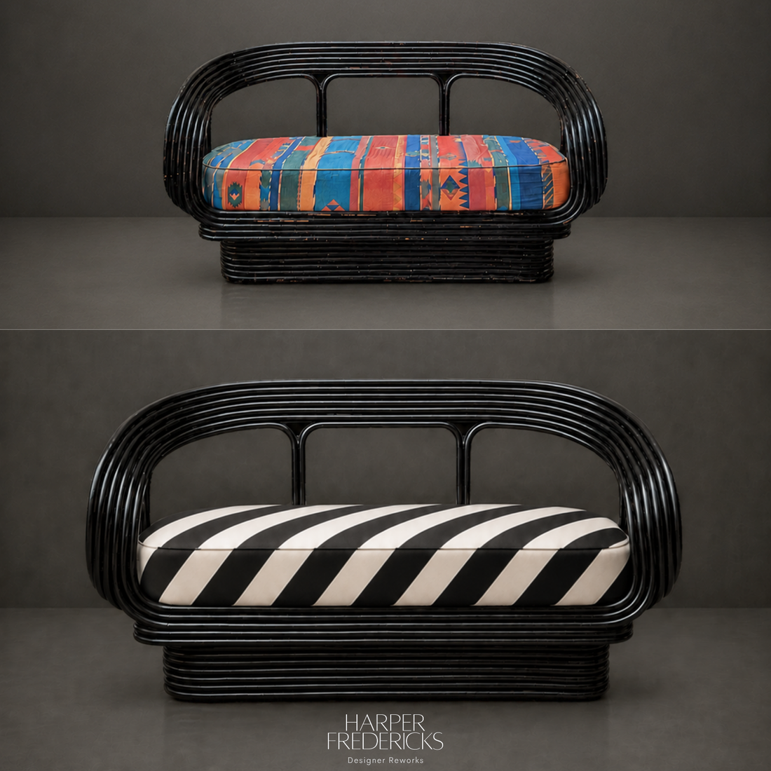 1980s Seven Strand Cane Lounge Suite in the Style of Giovanni Travasa