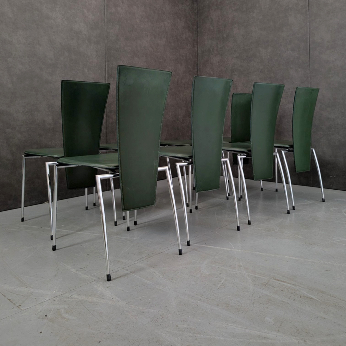 Arpa Leather and Chrome Dining Chairs Italy Late 20th Century | 7 Available