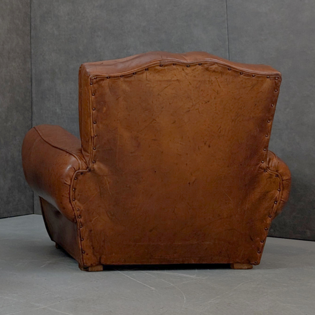 Vintage French Moustache Club Armchair in Cognac Leather