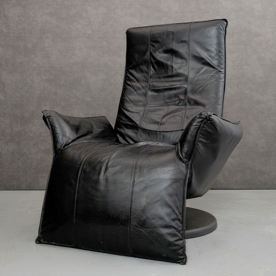 Mid Century Continental European Leather Swivel Recliner