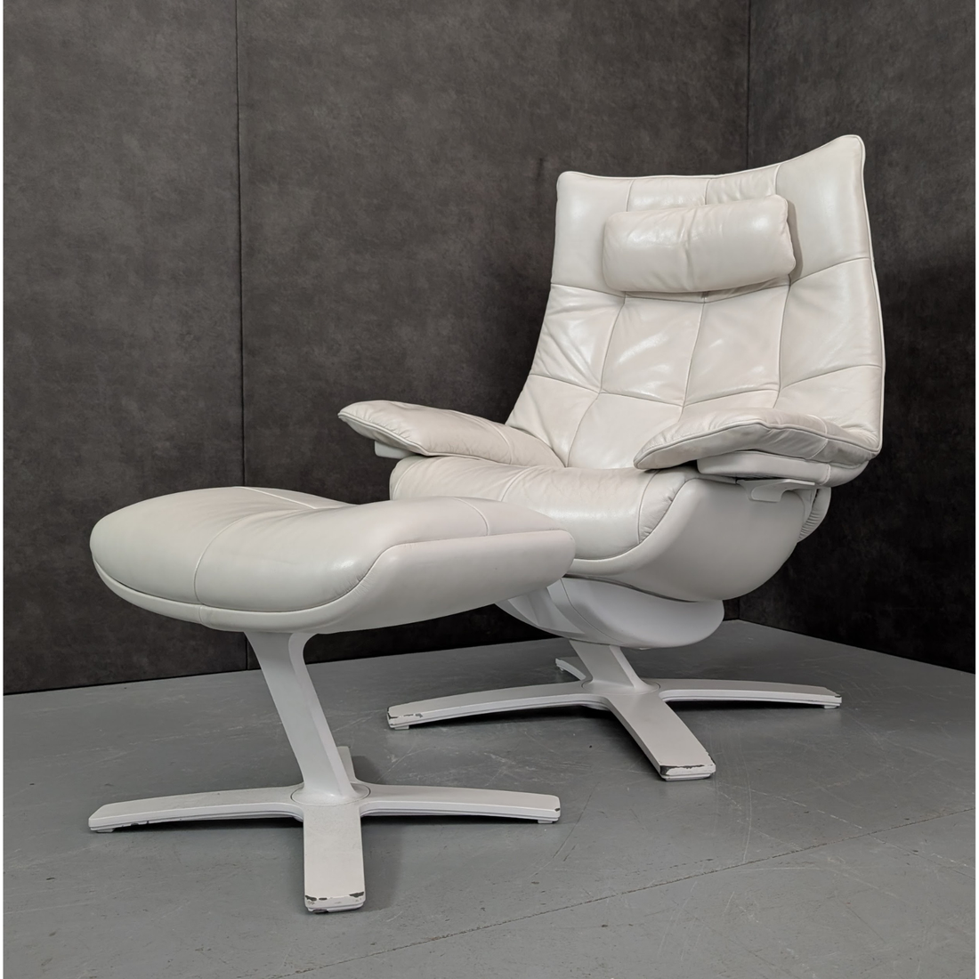 Natuzzi Italia Re-Vive Leather Reclining Armchair and Ottoman