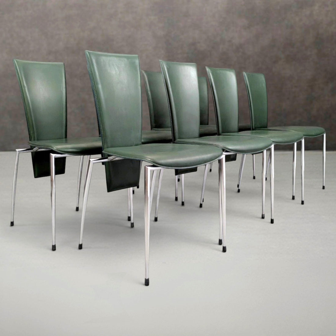 7 Arpa Leather and Chrome Dining Chairs Italy Late 20th Century