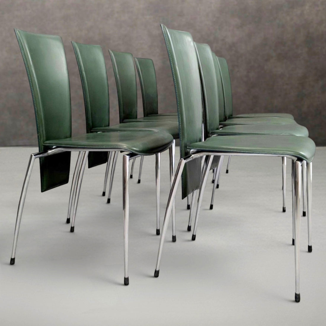 7 Arpa Leather and Chrome Dining Chairs Italy Late 20th Century