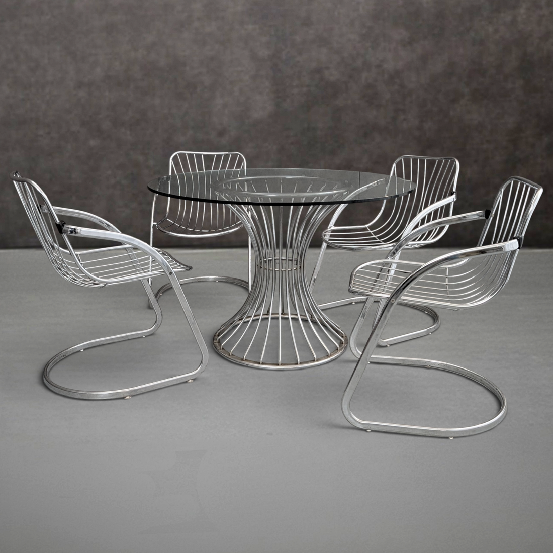 Italian 1970s Dining Table by Gastone Rinaldi for RIMA with Four Chairs
