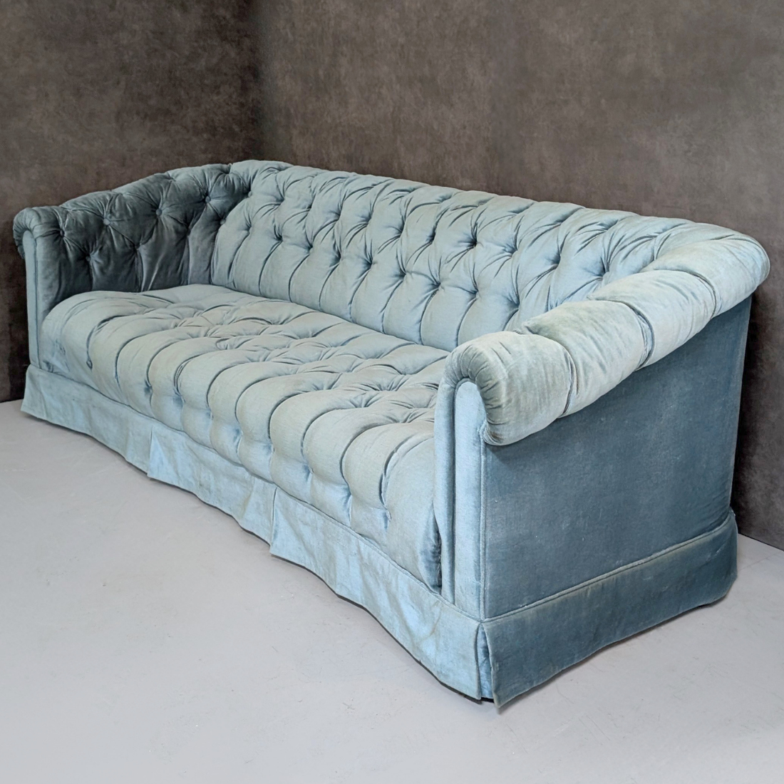 Antique Chesterfield Sofa in Blue Crushed Velvet