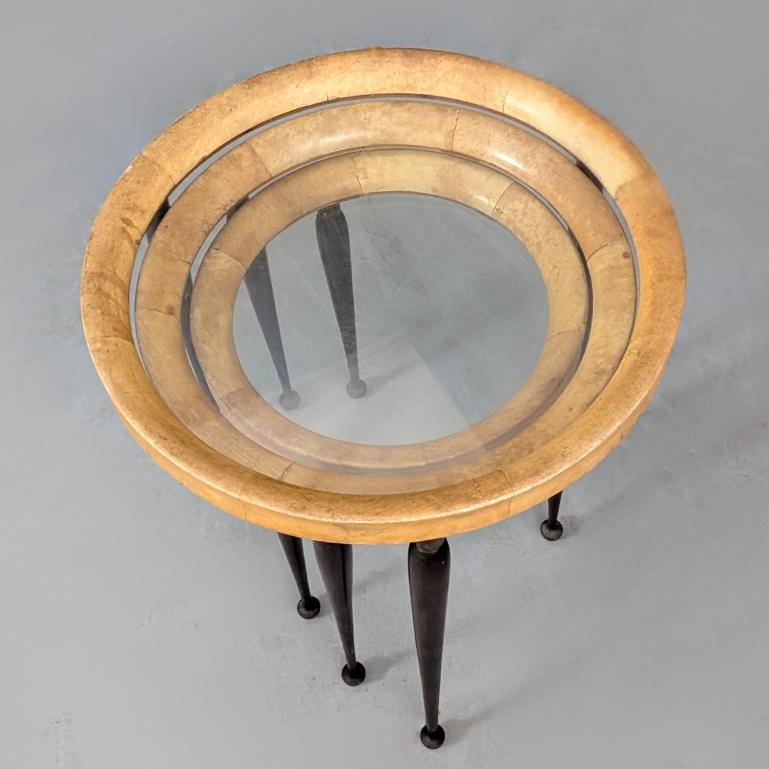 Nest of Three Italian Goatskin and Glass Nesting Tables in the Manner of Aldo Tura Circa 1950s