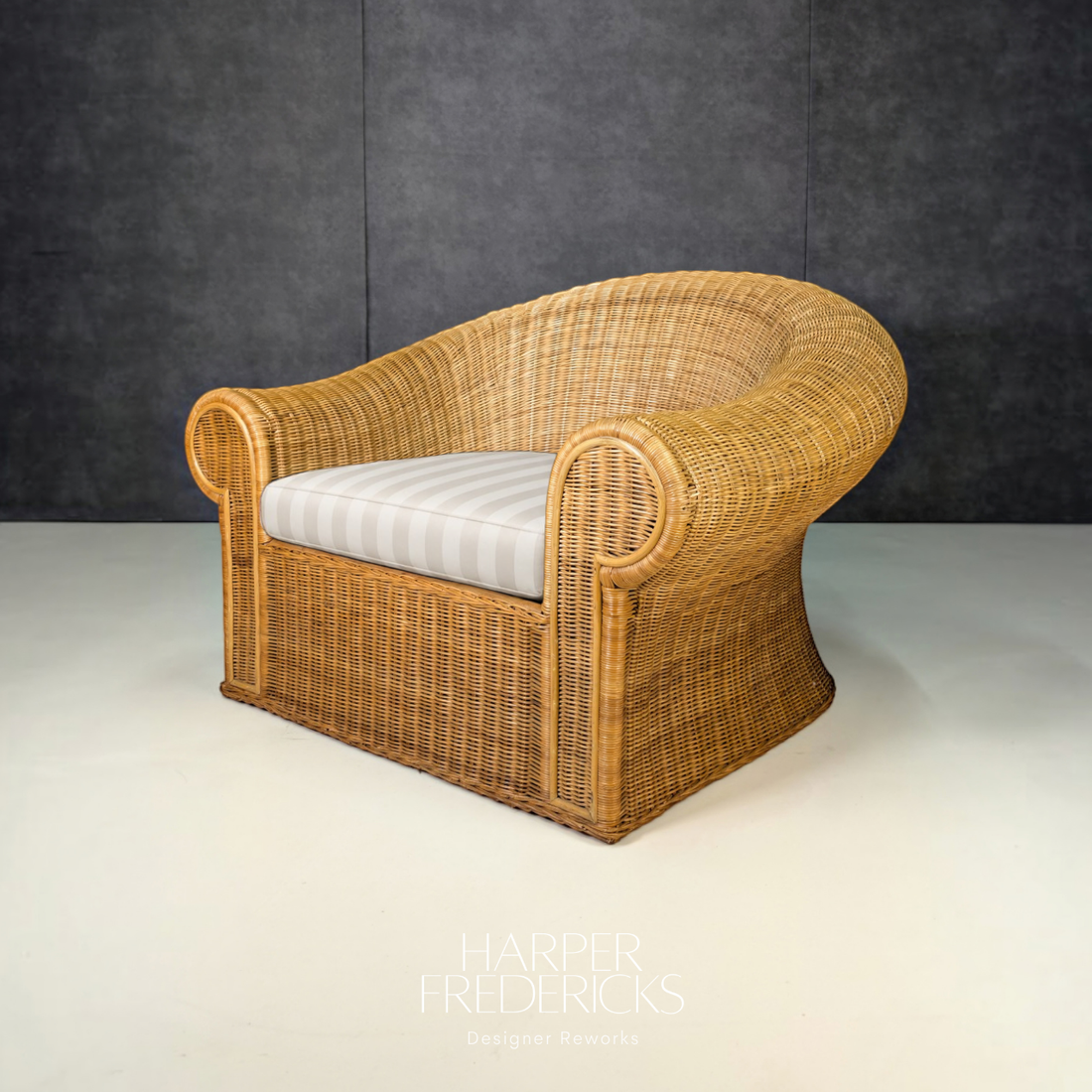 Circa 1980 Wicker Rattan Barrel Chair Commissioned in Thailand