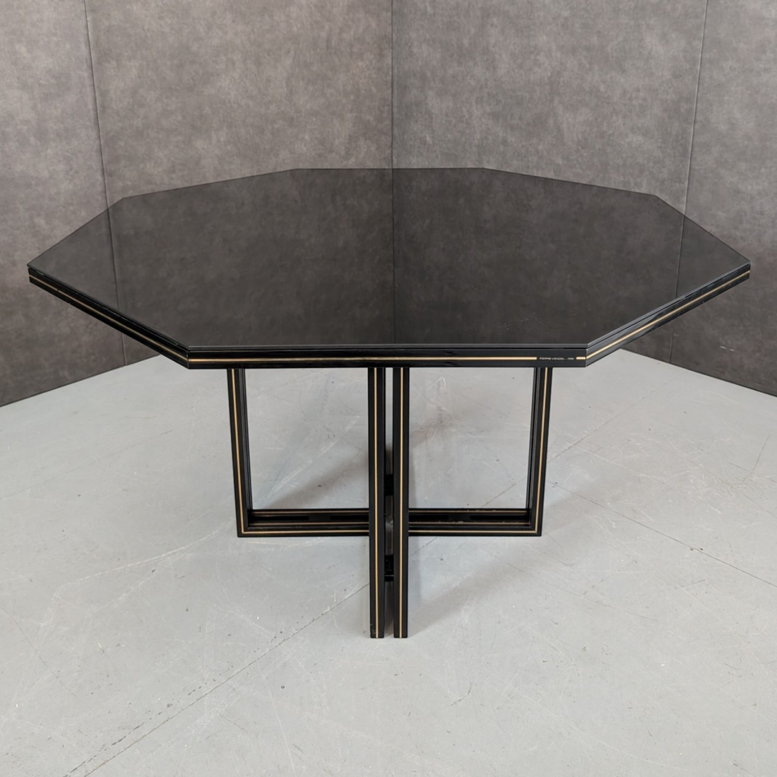 Pierre Vandel Octagonal Dining Table in Black Glass and Aluminium c.1980