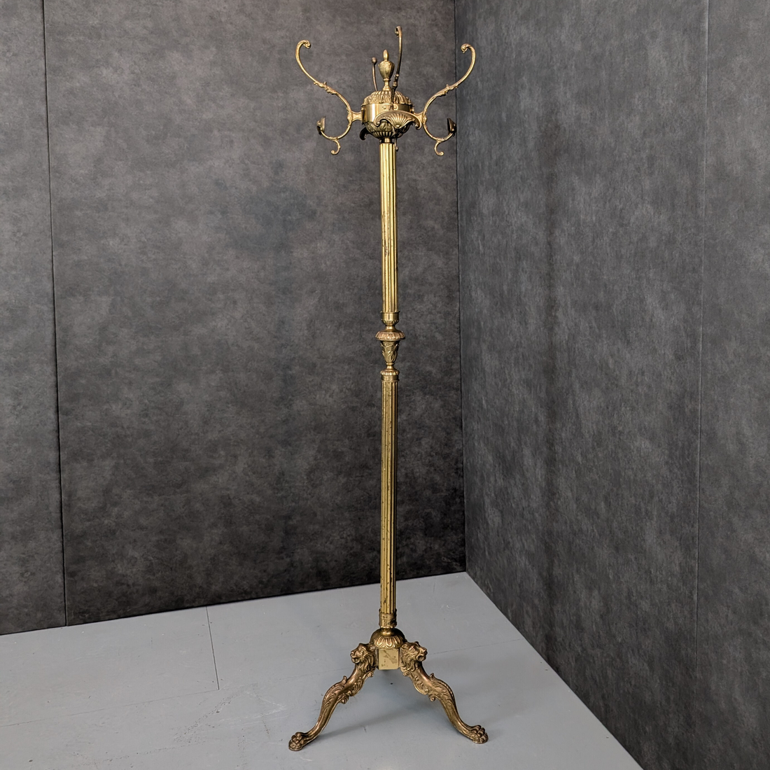 Vintage Italian Brass Coat Rack with Lion Paw Base