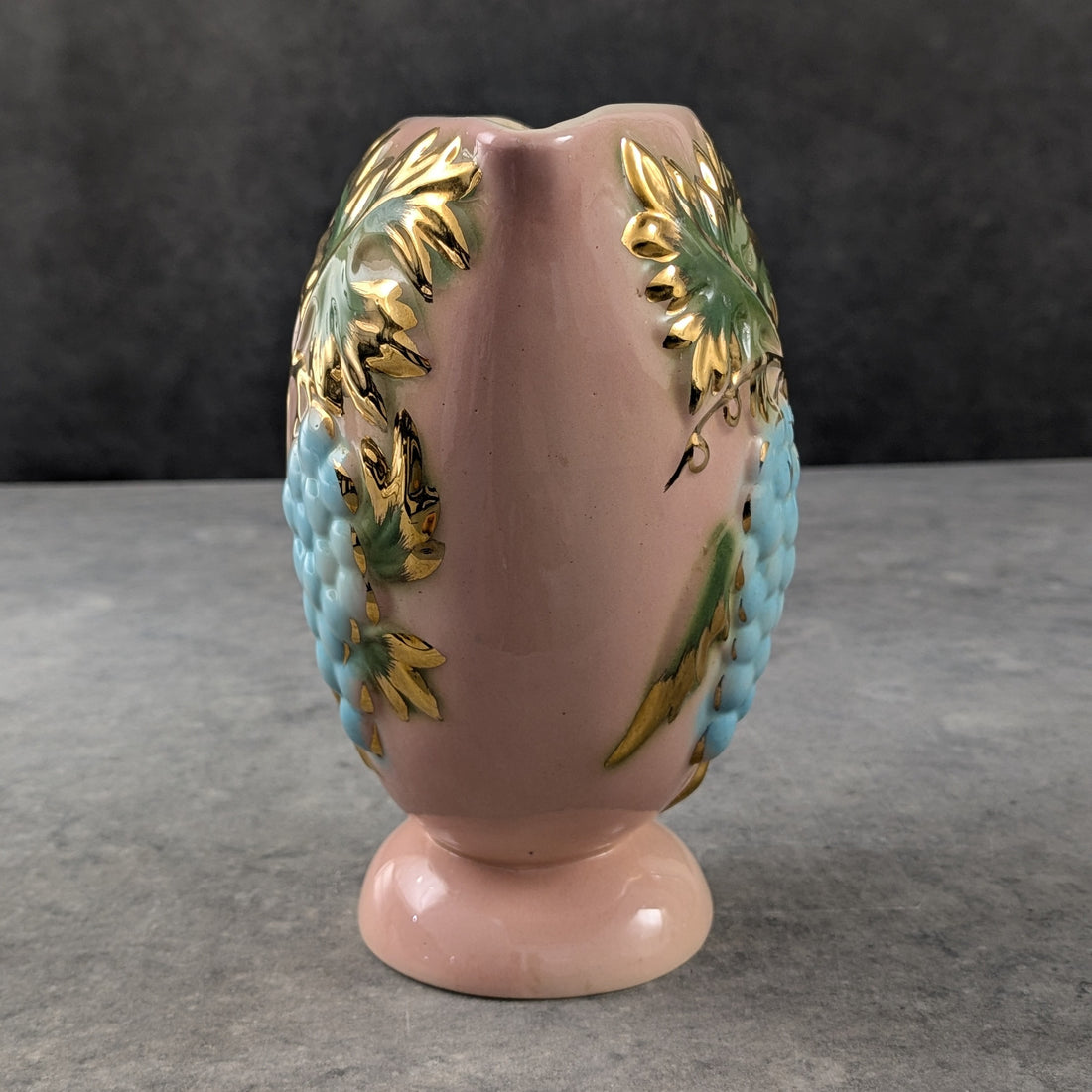 Kalmar Ceramic Vase Australia, Circa 1950s Pink Glaze, Relief Gilt and Enamel