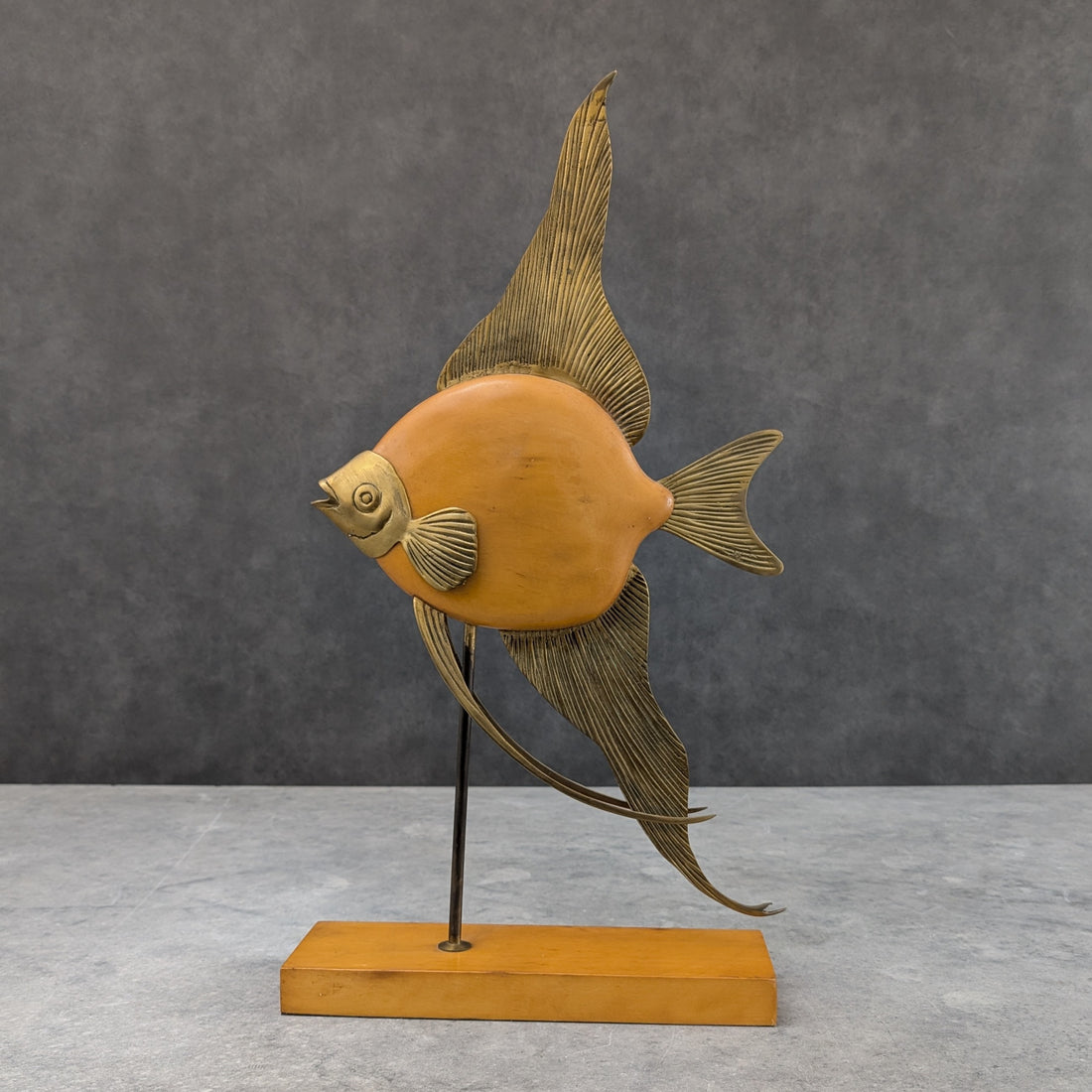 Brass and Timber Angelfish Sculpture