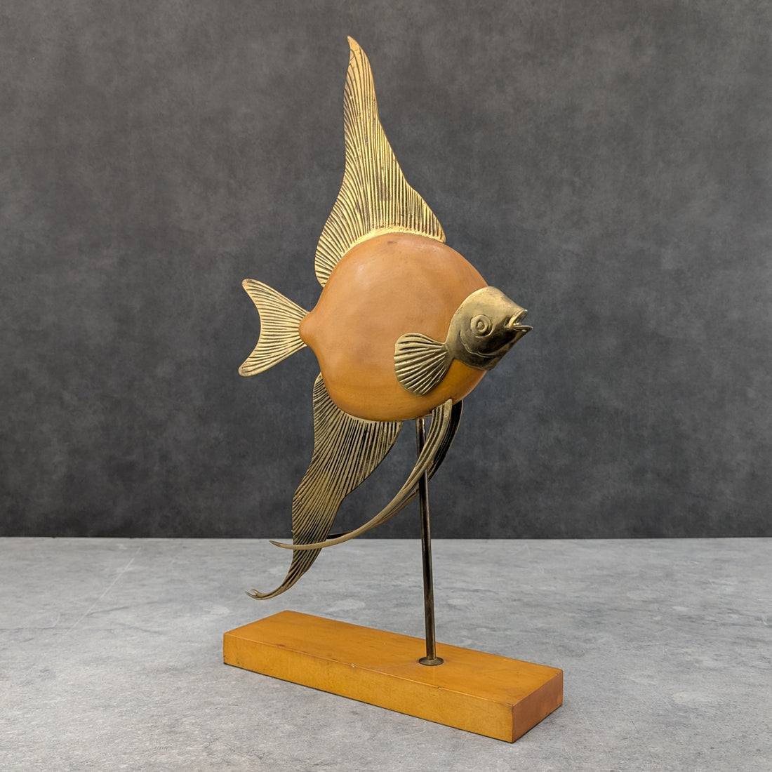 Brass and Timber Angelfish Sculpture