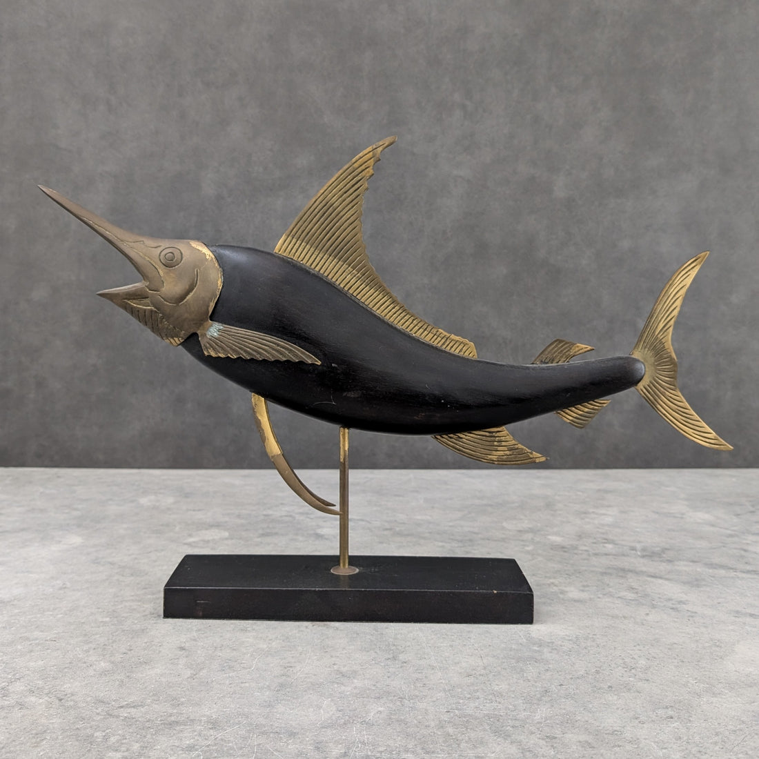 Wood and Brass Sailfish Sculpture