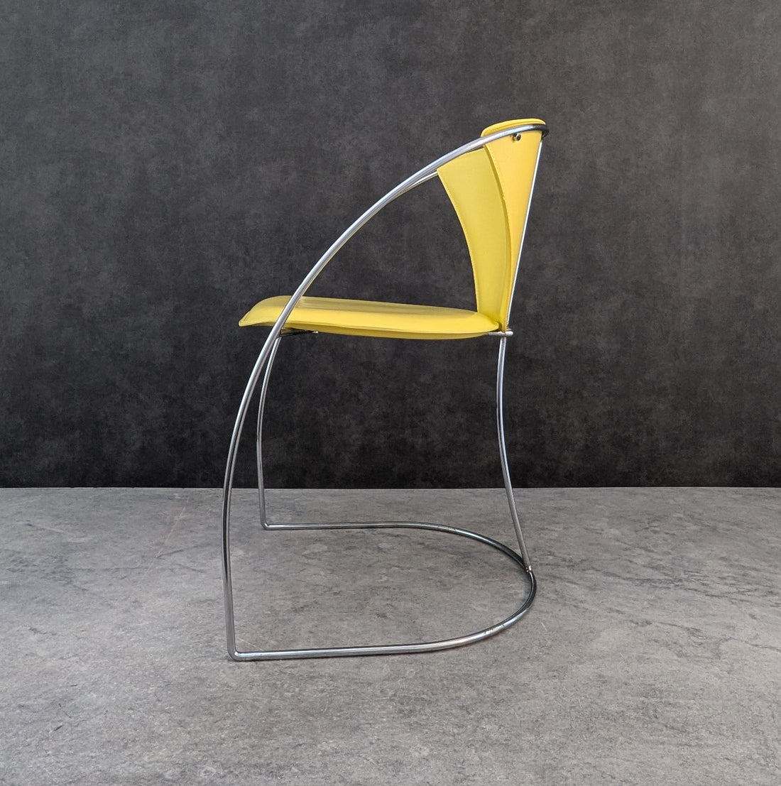 Vintage Italian Arrben Dining Chair Chrome and Yellow Leather