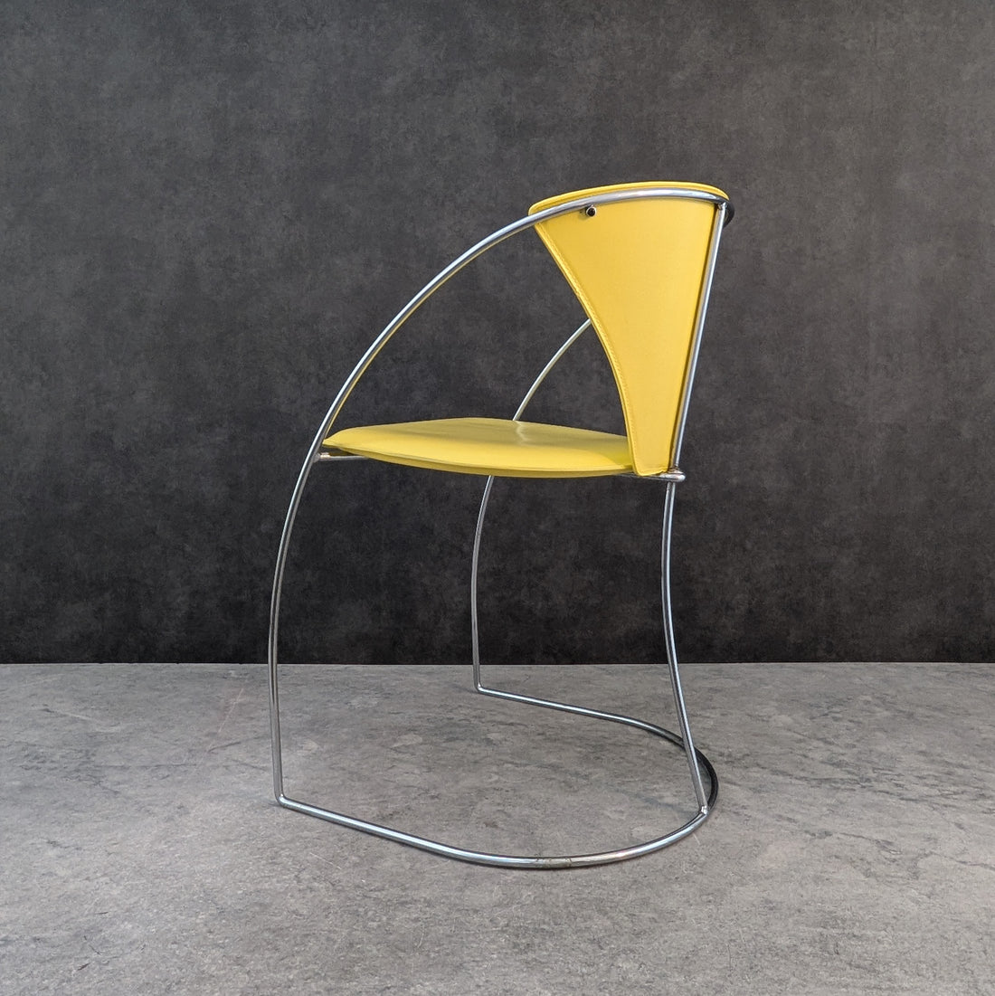 Vintage Italian Arrben Dining Chair Chrome and Yellow Leather
