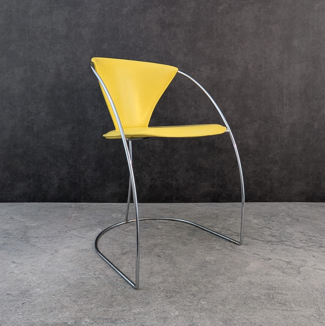 Vintage Italian Arrben Dining Chair Chrome and Yellow Leather