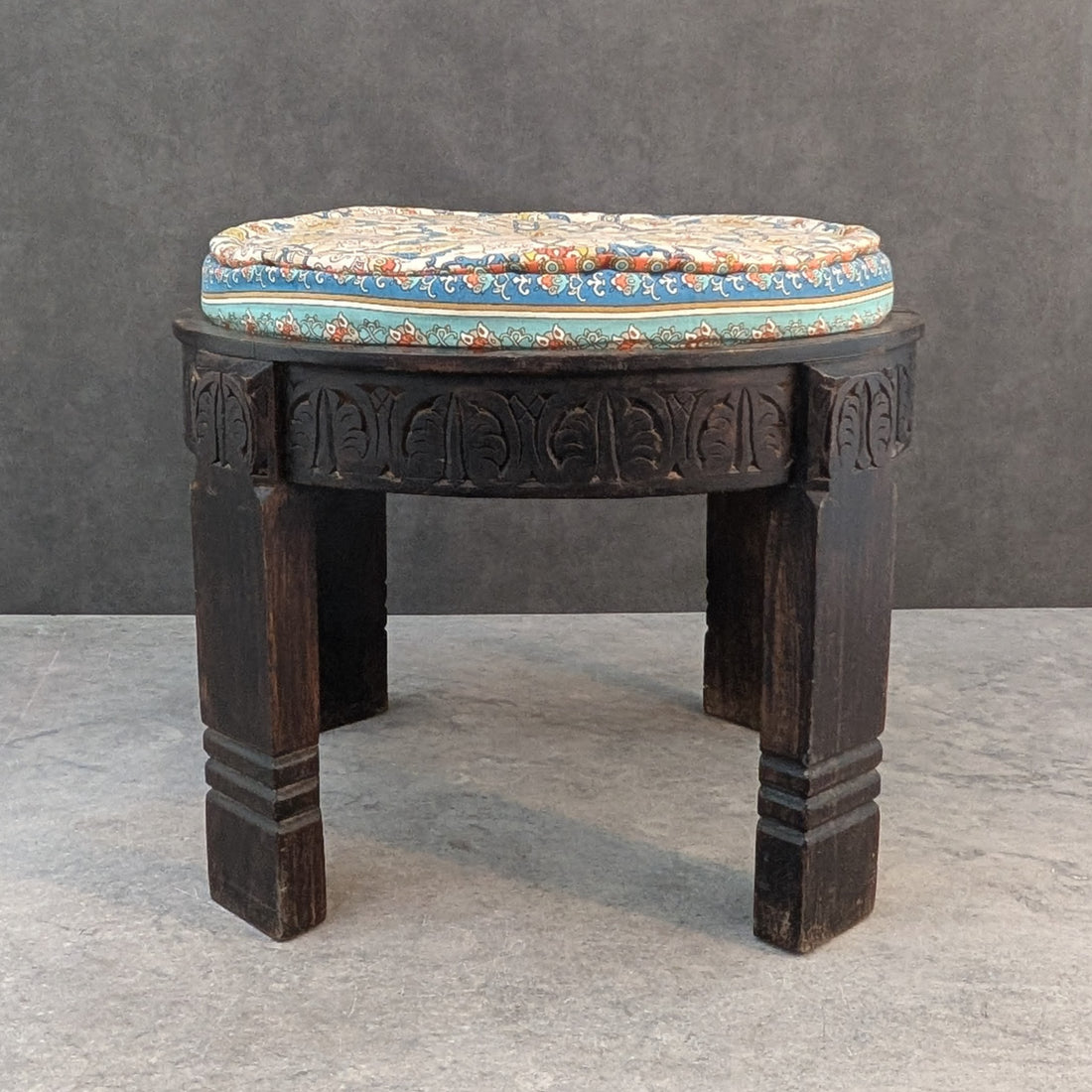 Carved Timber Bajot Stool | India