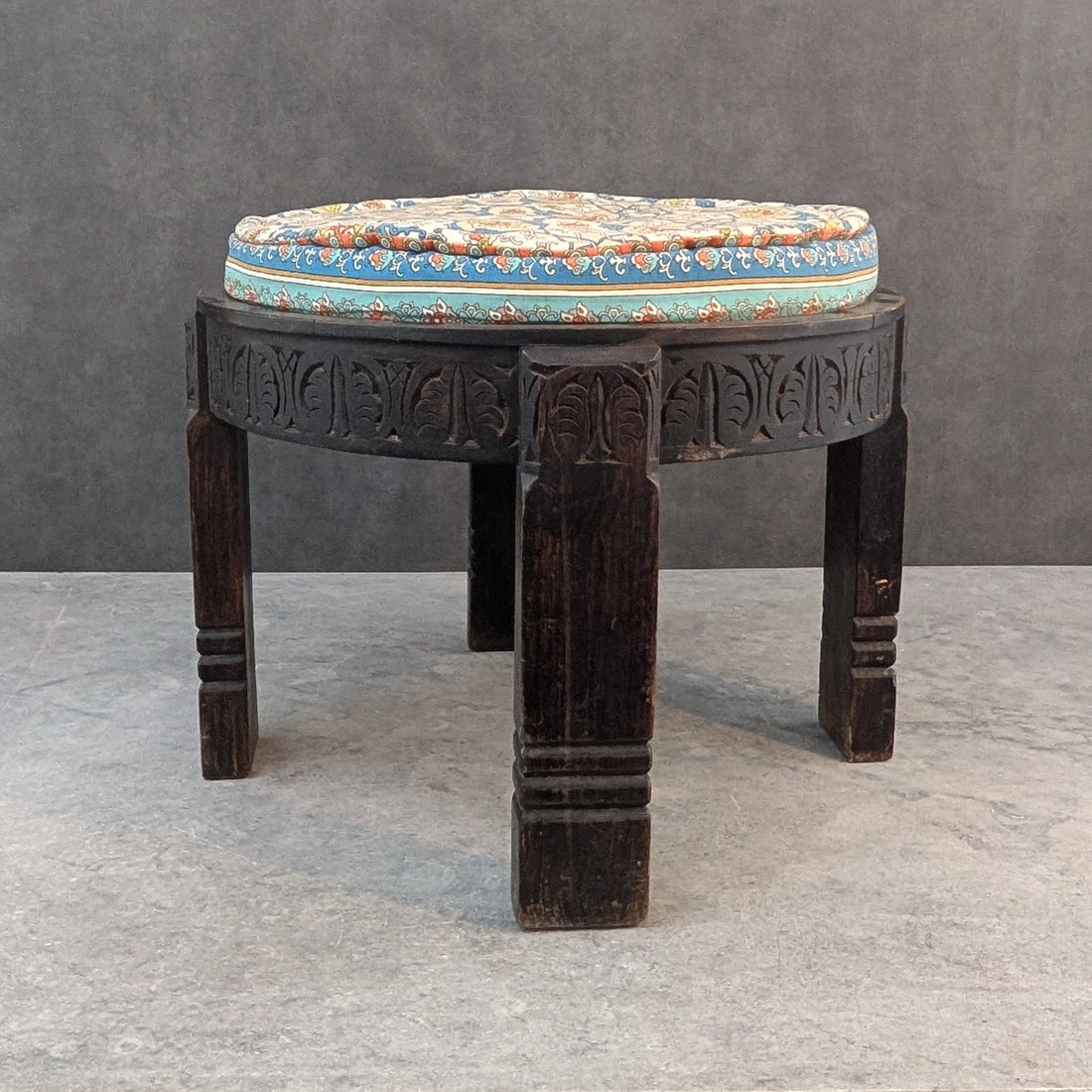 Carved Timber Bajot Stool | India