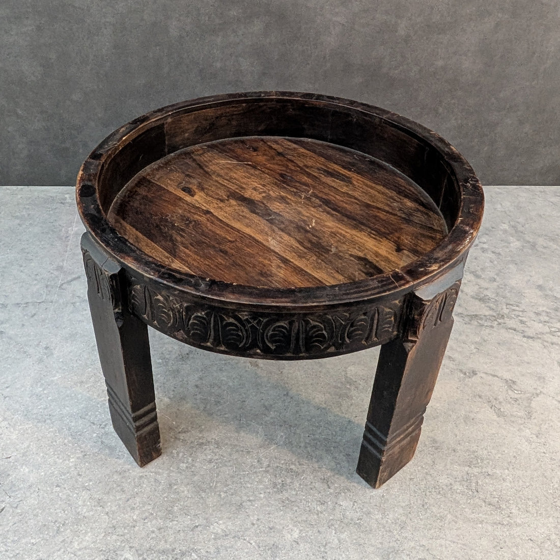 Carved Timber Bajot Stool | India