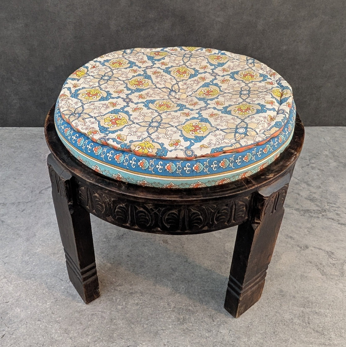Carved Timber Bajot Stool | India