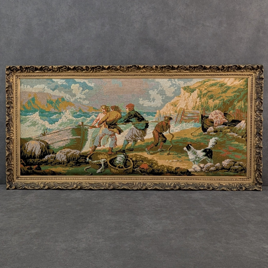 Mid century French needlepoint in gilt Baroque frame