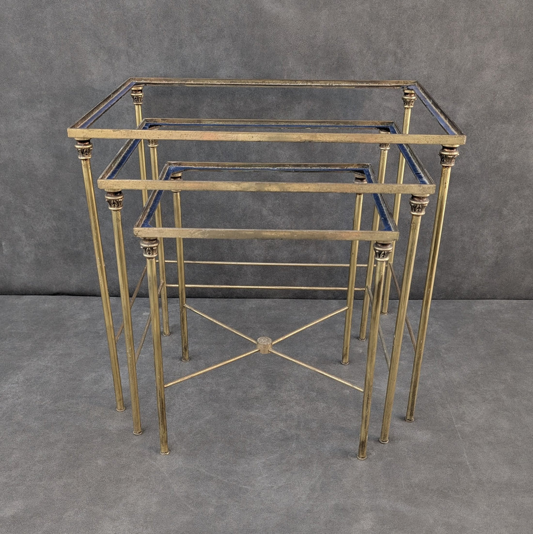 Mid Century Brass Nesting Tables | Three Piece Set