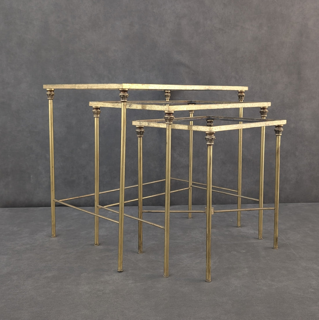 Mid Century Brass Nesting Tables | Three Piece Set