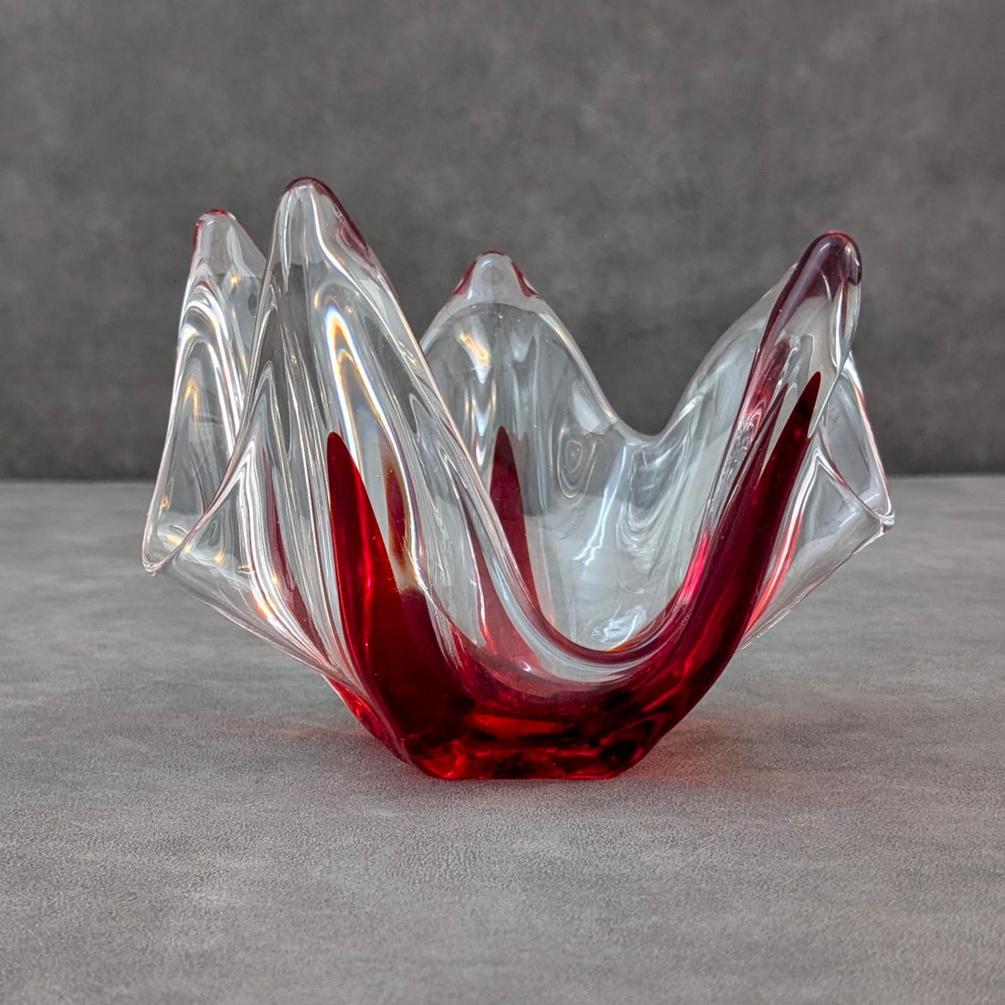 Murano Style Venetian Glass Bowl | Red and Clear