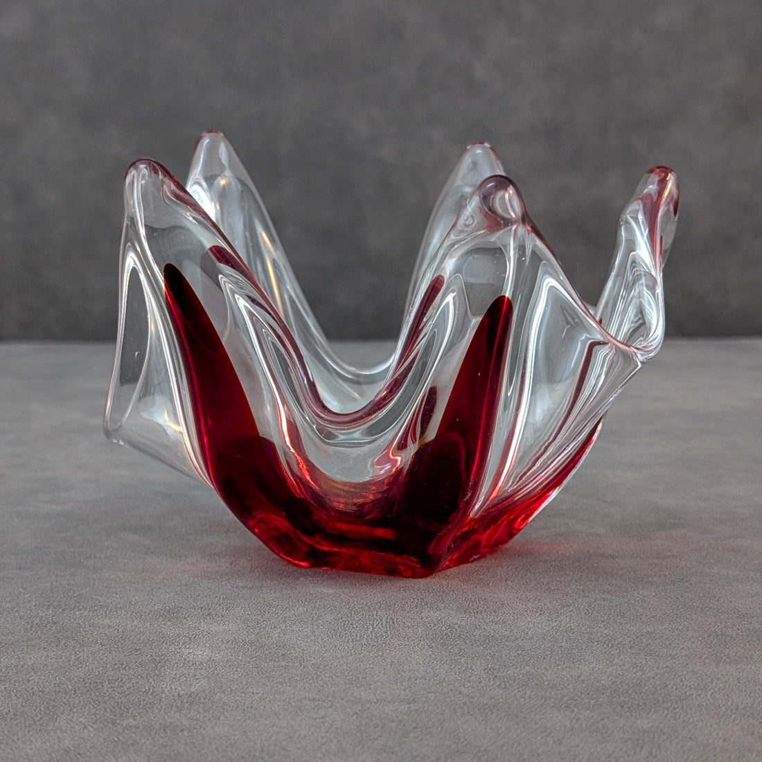 Murano Style Venetian Glass Bowl | Red and Clear