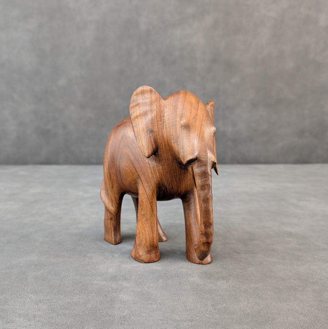 Hand Carved Elephant Sculptures | Mid Century Hardwood Pair