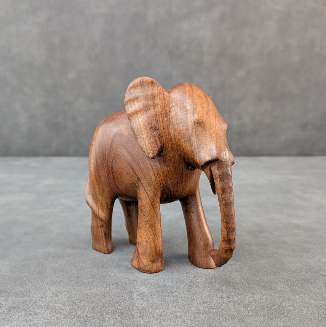 Hand Carved Elephant Sculptures | Mid Century Hardwood Pair