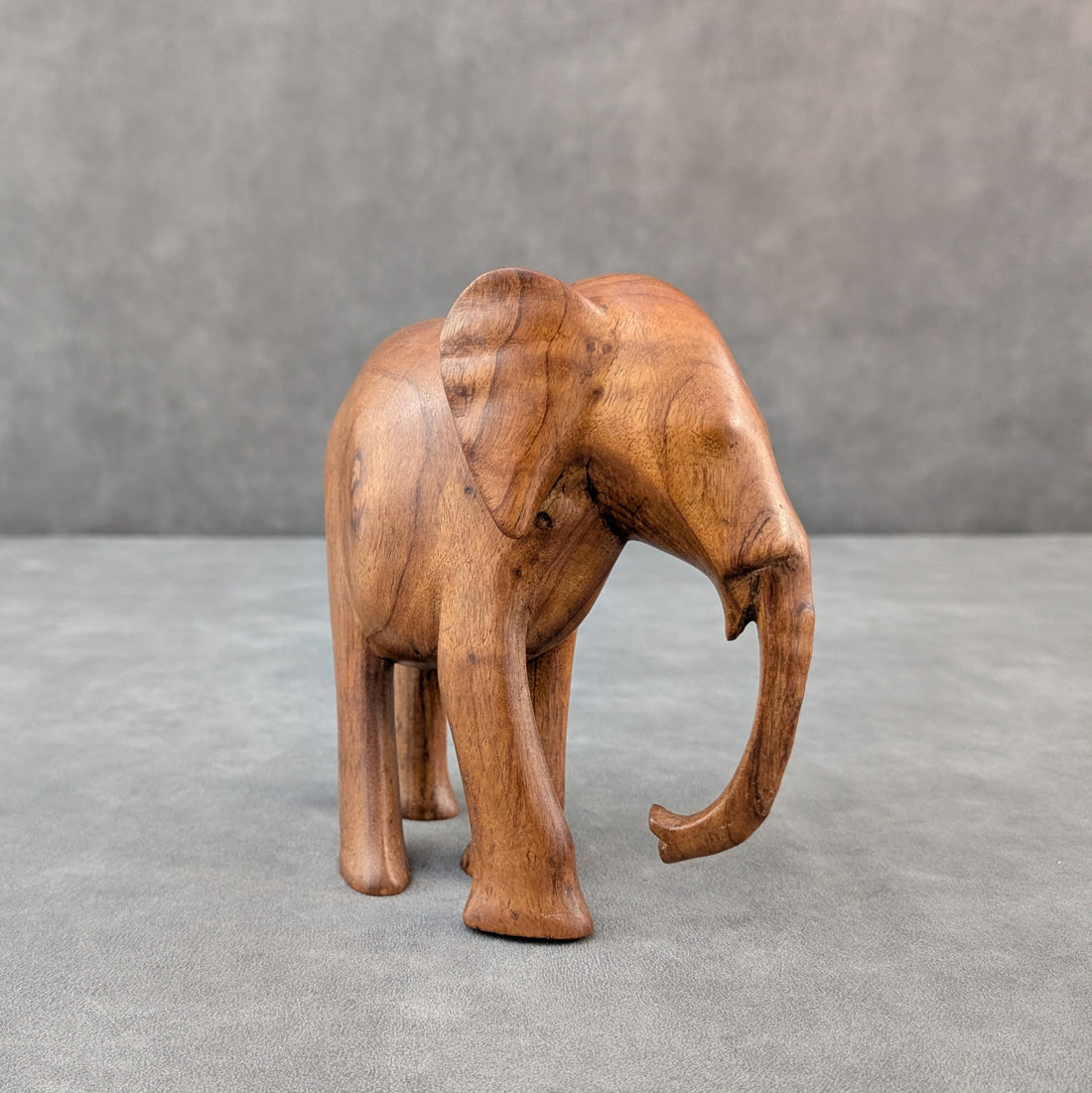 Hand Carved Elephant Sculptures | Mid Century Hardwood Pair