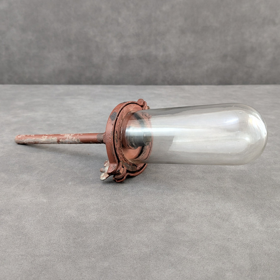 Early Industrial Glass Dome Light | Cast Metal